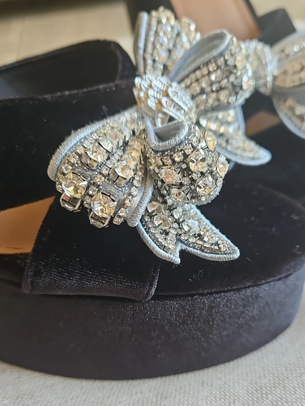 Kurt Geiger Black Velvet Bow Kensington Platform Sandal